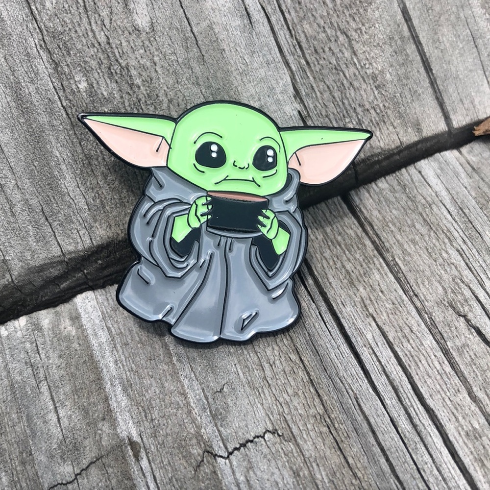 *SOLD ON MERCARI* Baby Yoda with Coffee Metal Pin